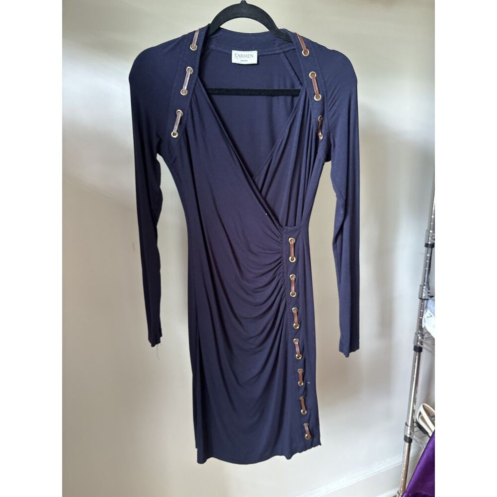 Vintage Carmen Marc Valvo Navy Ruched Dress